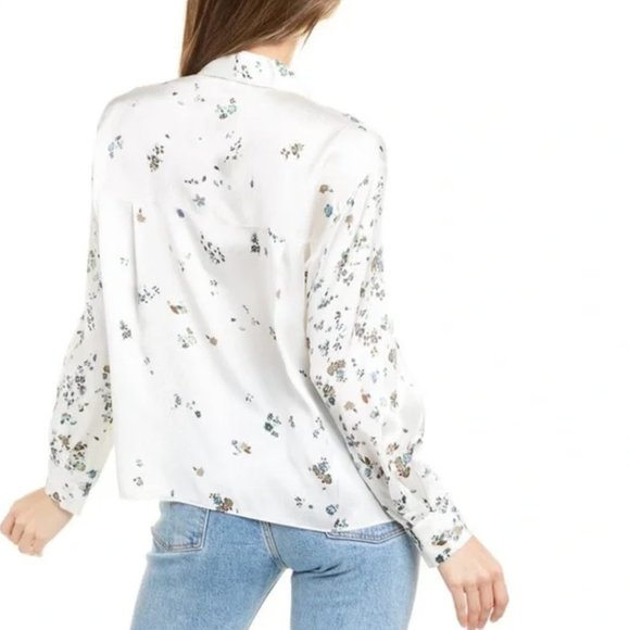 Vince Scattered Floral Silk Long-Sleeve Blouse - Medium - Picture 12 of 14